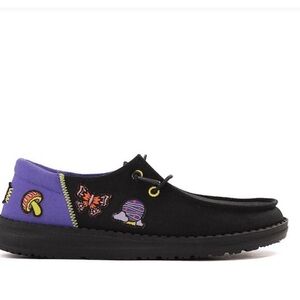 Hey Dude Black and Purple Casual Shoes with Embroidery